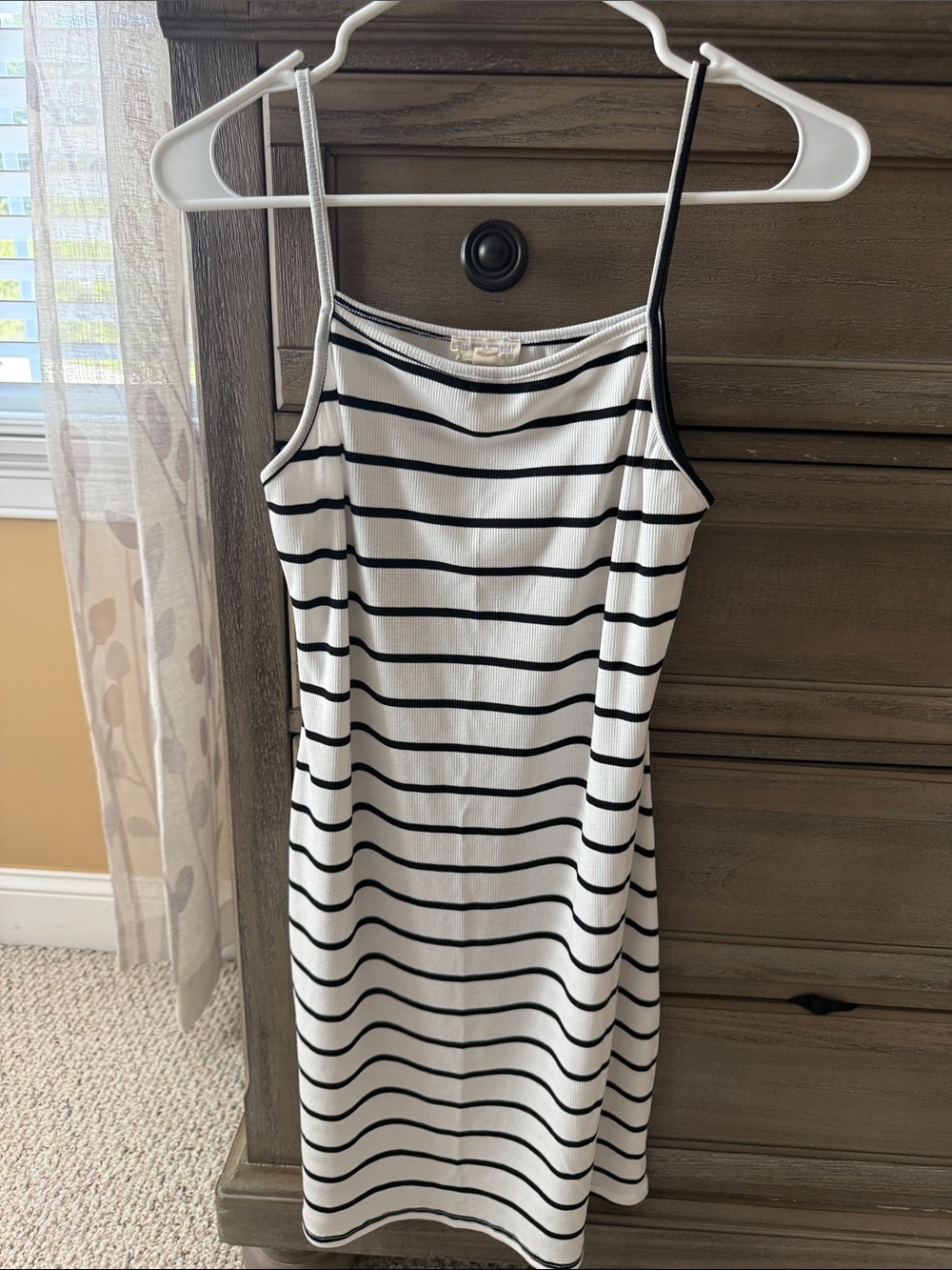 See You Monday Black and White Striped Mini Tank Dress